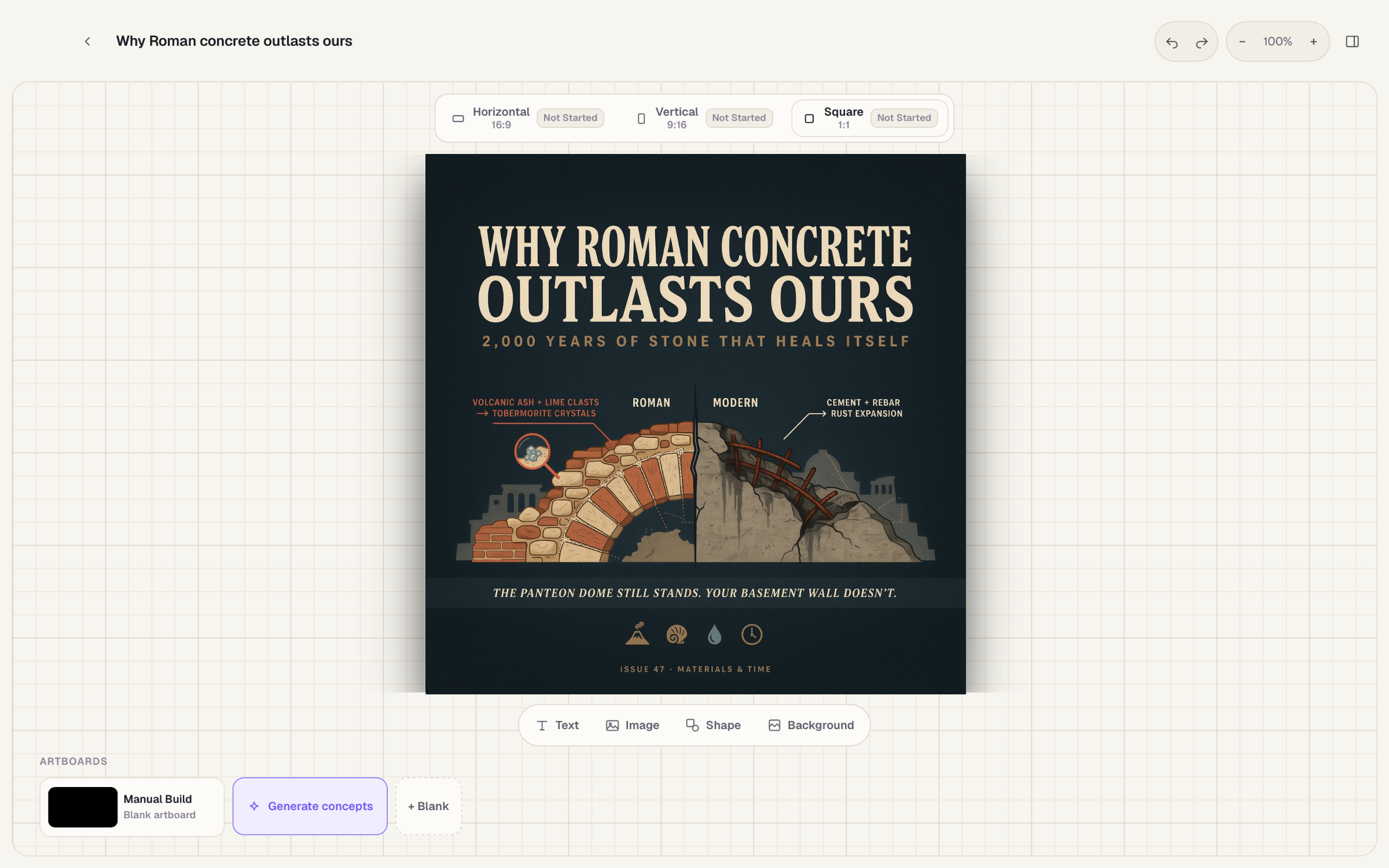 The Ayvlo thumbnail workspace with canvas, format choices, palette, and text layers