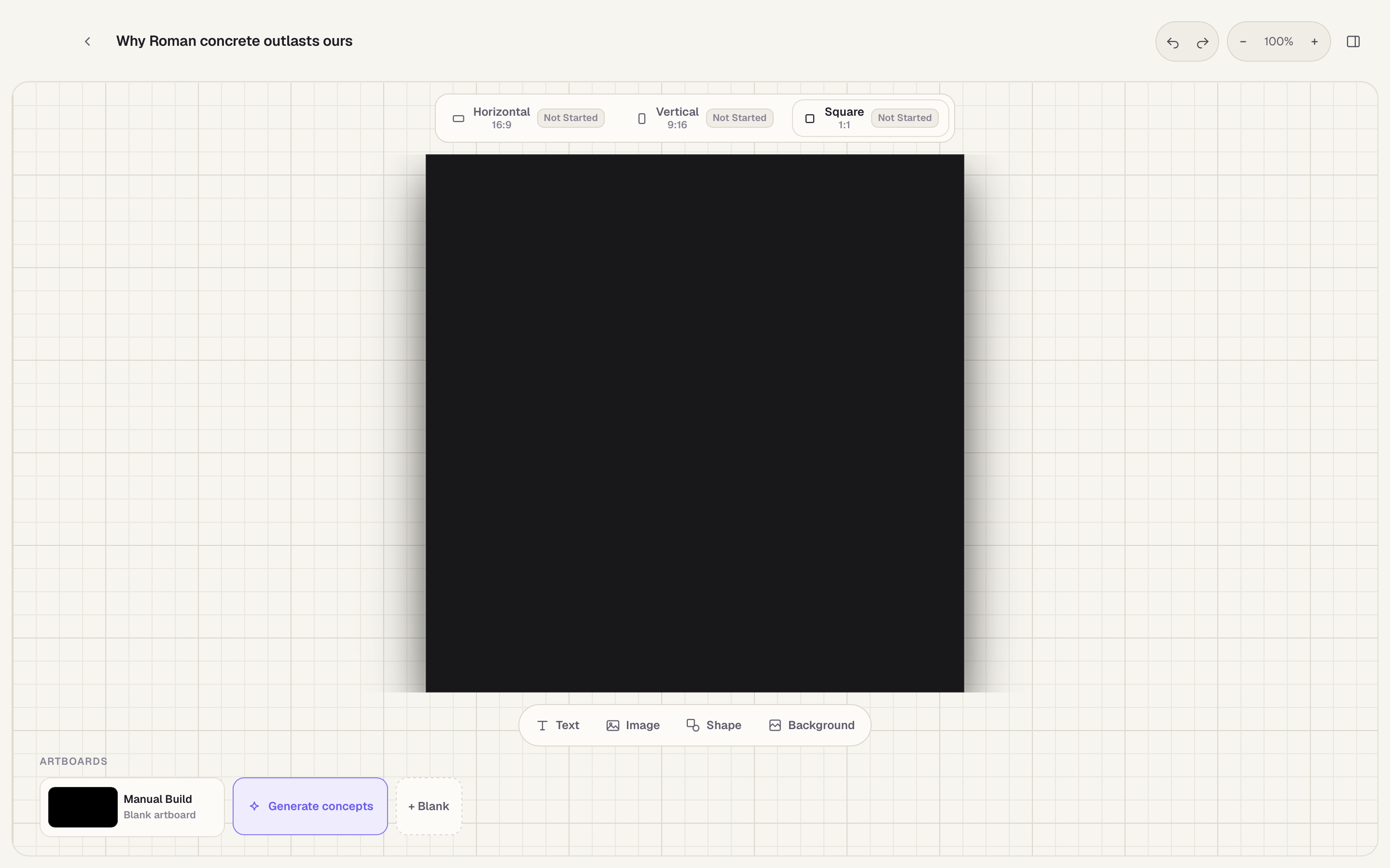 Ayvlo's light Thumbnail Studio with a vertical artboard selected